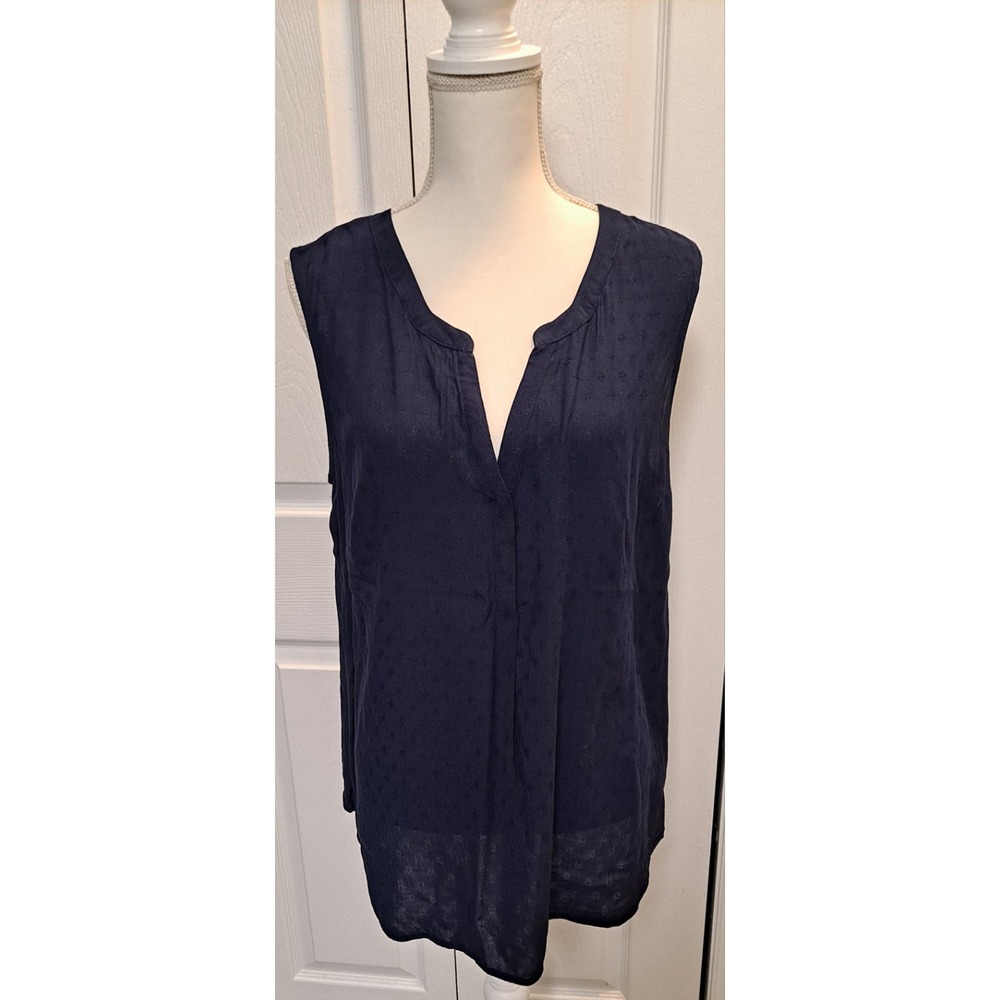 Lilly Pulitzer Navy Sleeveless Split-Neck Blouse